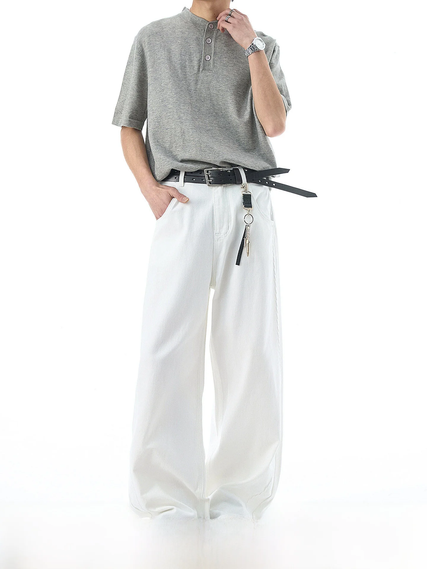 

Cleanfit American Style White Washed Straight Leg Jeans for Men Summer Commute Casual Cotton Denim Pants Youth Fashion