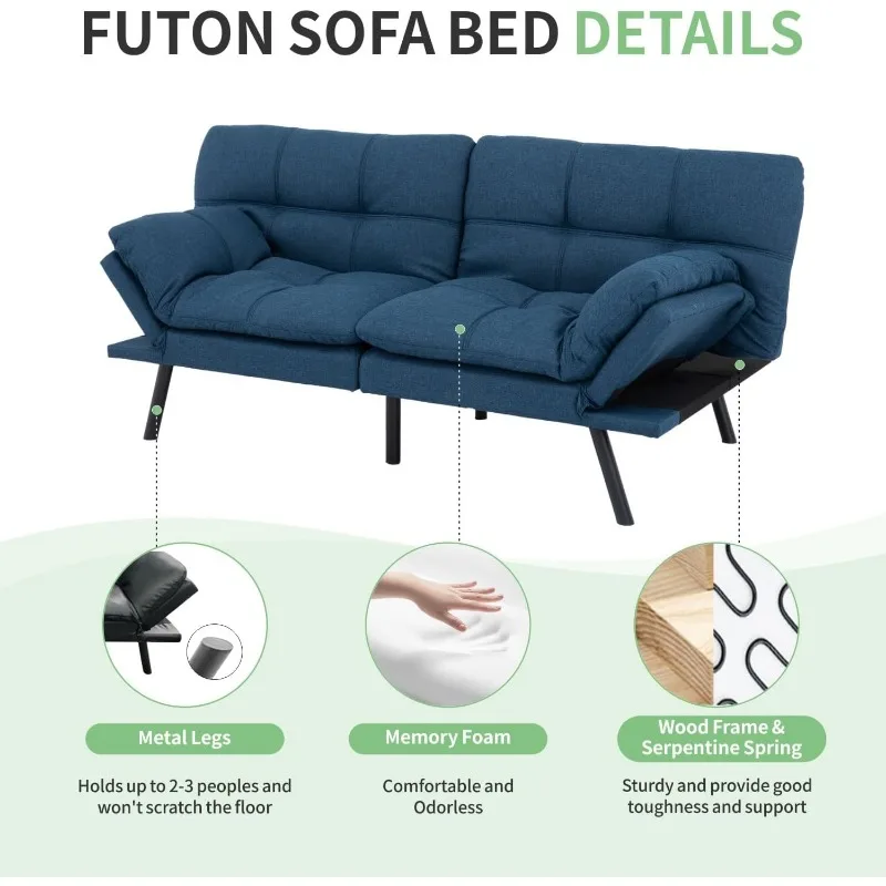 Sofa kasur Futon, Sofa Futon konversi busa memori, Sofa tempat tidur Modern, tempat tidur nyaman