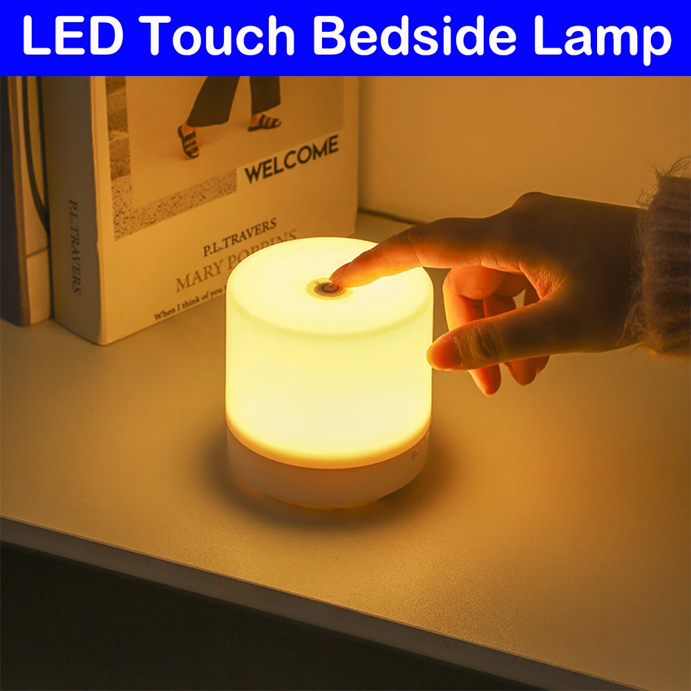 Touch USB Bedside Lamp 3 Modes Dimmable Eye Protection Portable LED Table Lamp USB Plug Student Reading Book Lamp Night Light