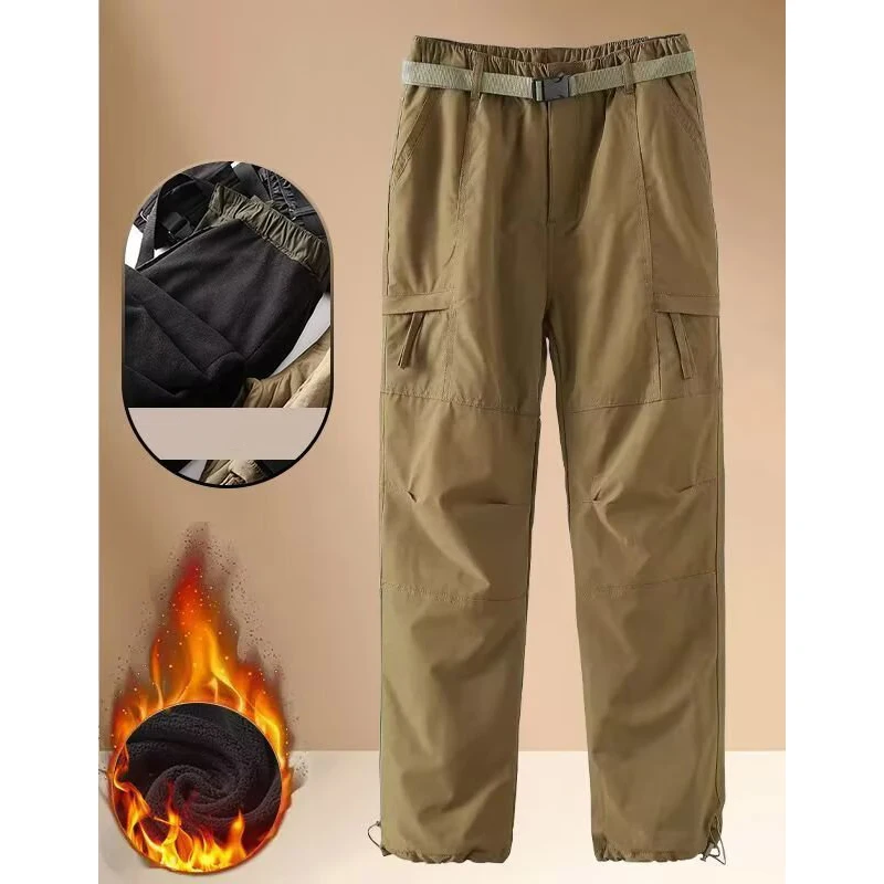 Winter Hot Sale Men Outdoor Hiking Pants Male Thickened Fleece Straight Leg Trousers Daily Windproof Waterproof Work Pants