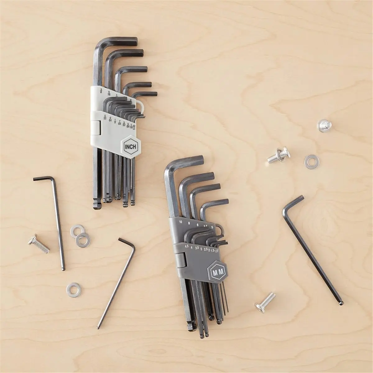 Light Weight 1set /26pcs Basics Hex Key Allen Wrench, Long Arm, Ball End, Metric and Standard Sizes, Chrome Steel