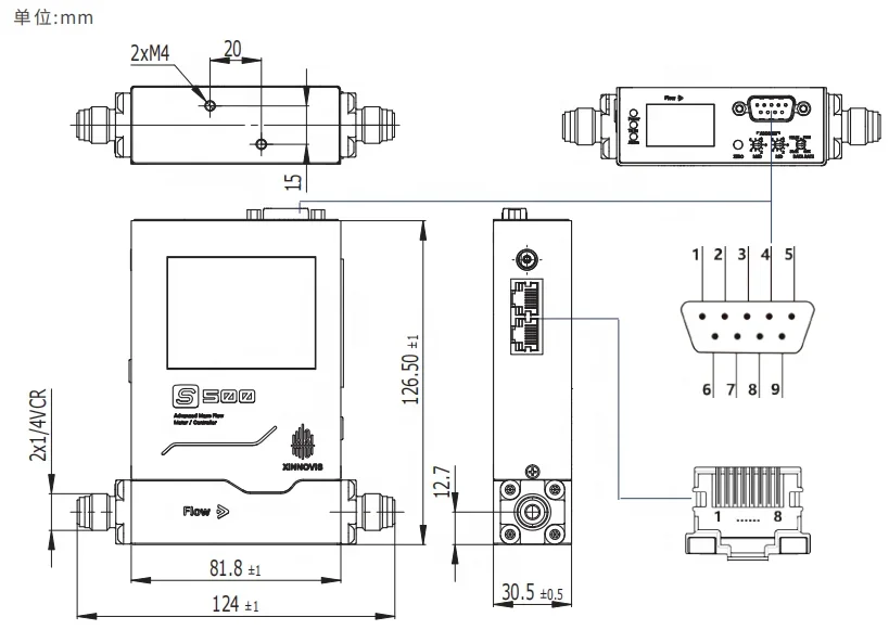 MFC S500 جهاز التحكم في التدفق الشامل للغاز 0.01sccm ~ 20 لتر/دقيقة الهواء/الهيدروجين/الأكسجين/النتروجين/الميثان/الأرجون/الهيليوم الفولاذ المقاوم للصدأ #4