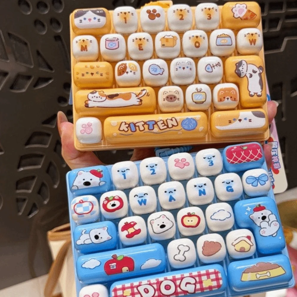 Portable 26 Grids Keyboard Clicker Keychain Cute Cartoon Animal Stress Relief Keyring Desktop Decoration Creative