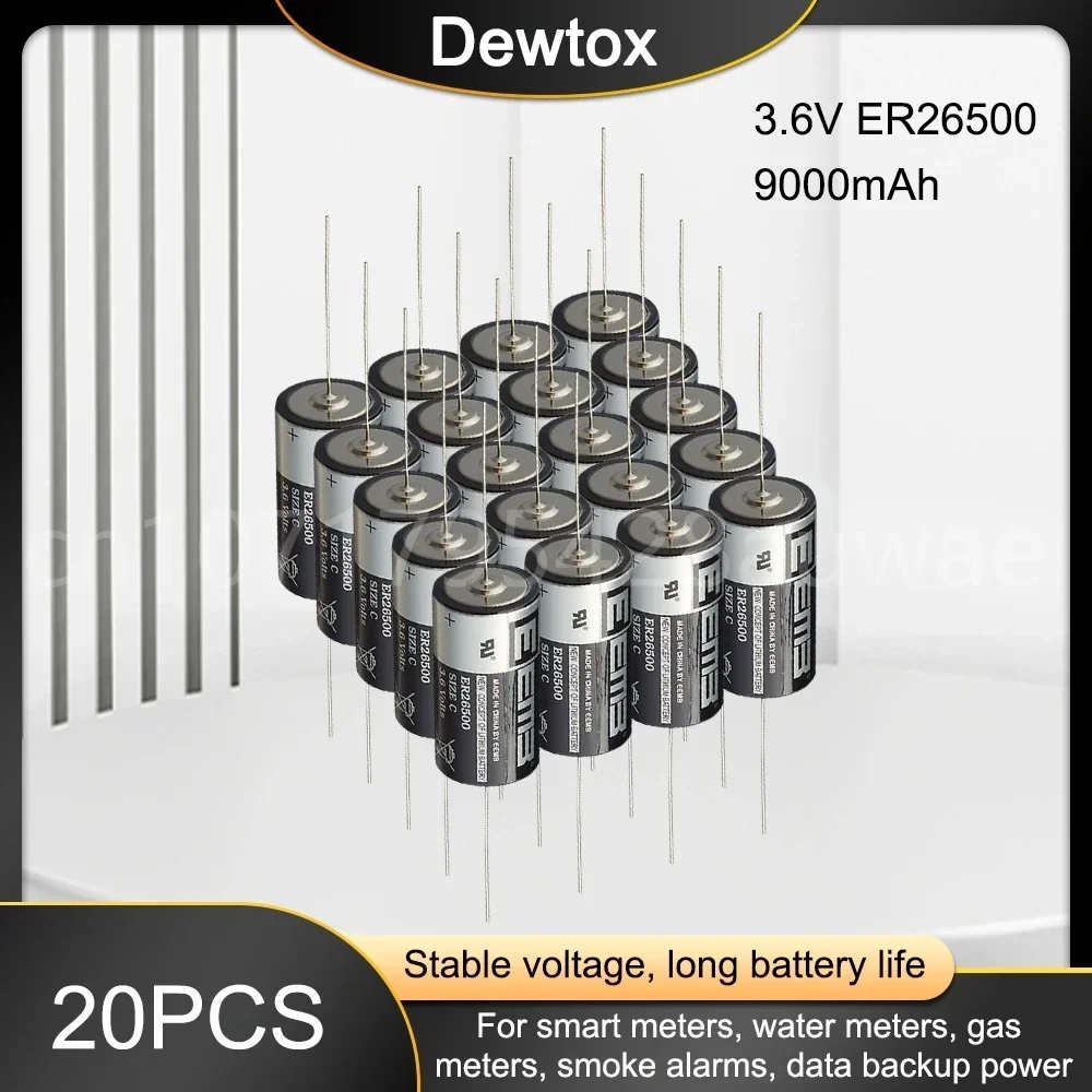 20PCS New Original 3.6V ER26500 Lithium Battery 9000mAh Capacity for Smart Card Meter Spindle Needle