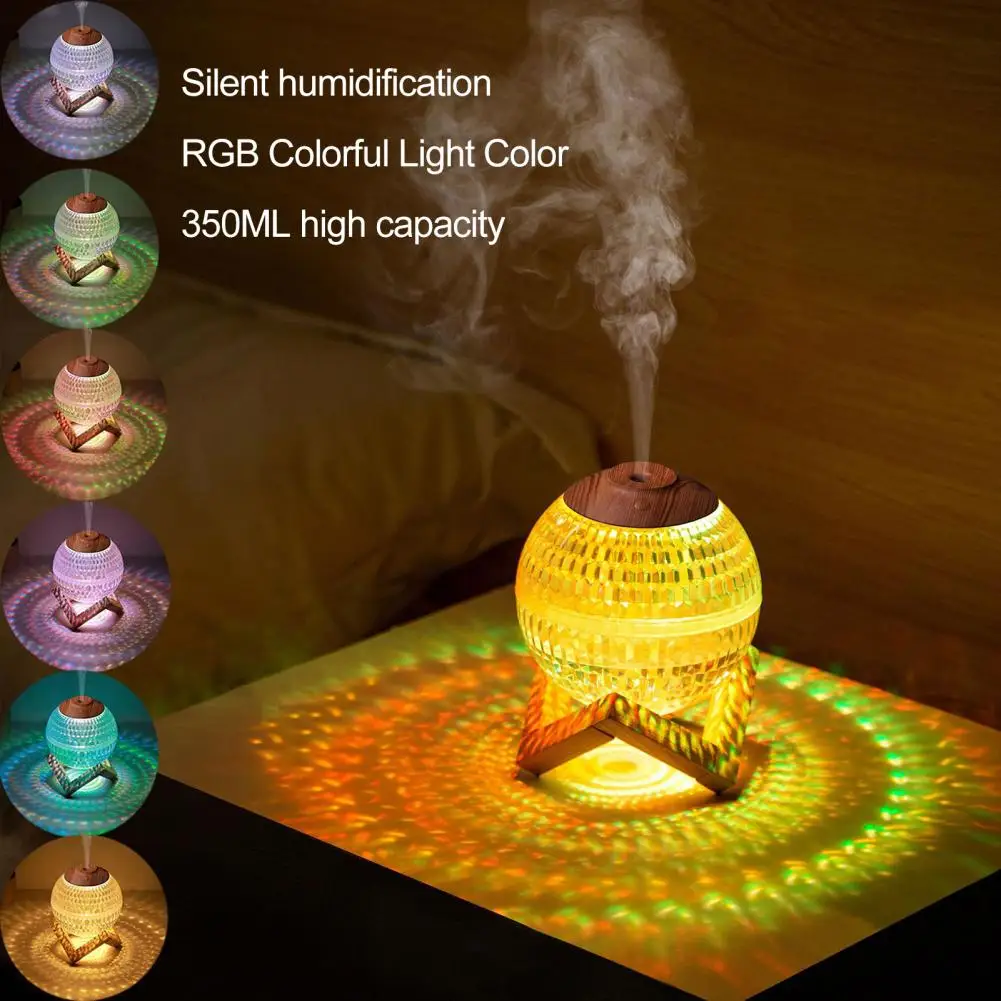 Mini Faux Crystal Ball Humidifier Fine Mist RGB Lighting Quiet Quiet Humidifier 350ML Tank USB Bedside Night Lamp