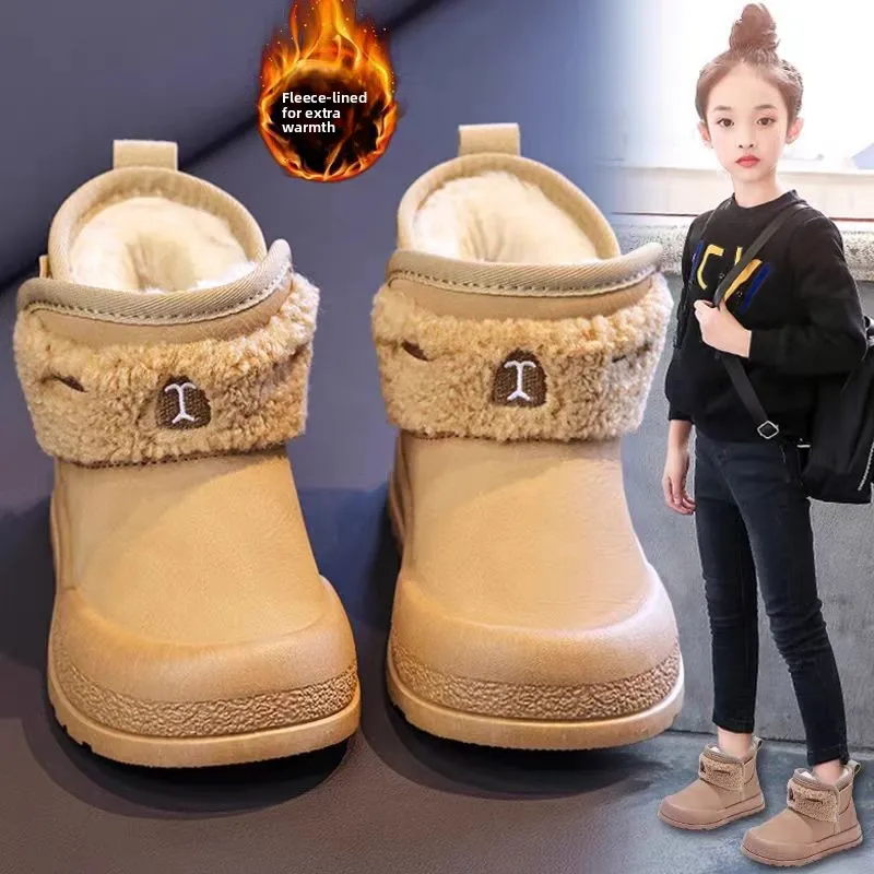 Children's Snow Boots Winter Boys Plush Thicken Platform Cotton Shoes Comfortable Girls Warm Waterproof Fashion Warm Plush Shoes