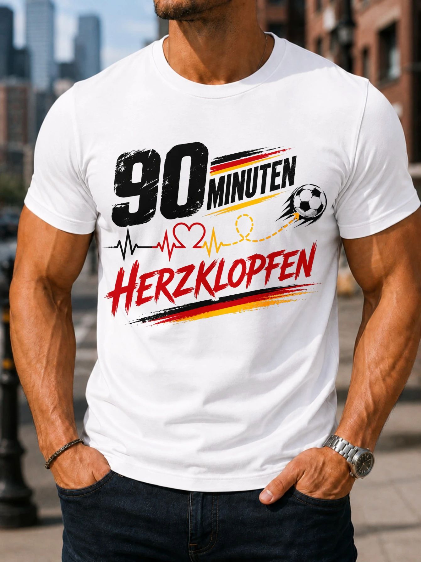 Camiseta Unisex de la Selección de Fútbol de Alemania, 90 Minutos, Diseño de Latidos del Corazón y Emoción de Fanáticos del Fútbol