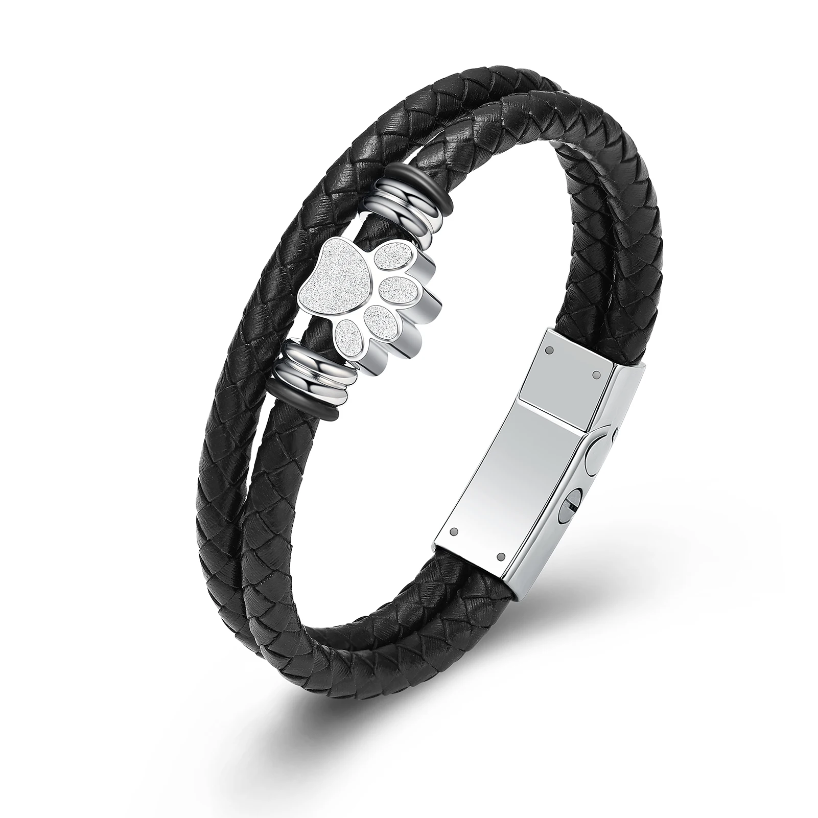 Pet Paw Print Cremation Bracelet Chain Urn Jewelry Memorial Ashes Leather Bracelet for Remembrance