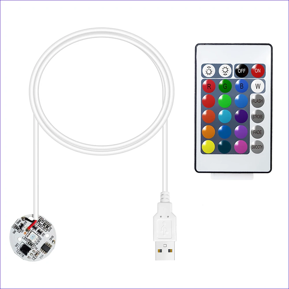 DC5V low voltage colorful gradient LED RGB light board with 1Meter White USB Cable and remote control(include CR2025 bat