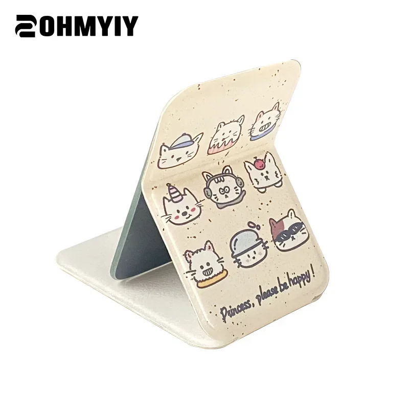 Miroir de maquillage de bureau en cuir PU, couleur unie, Simple, Portable, pliable, Compact, mignon, pour étudiant