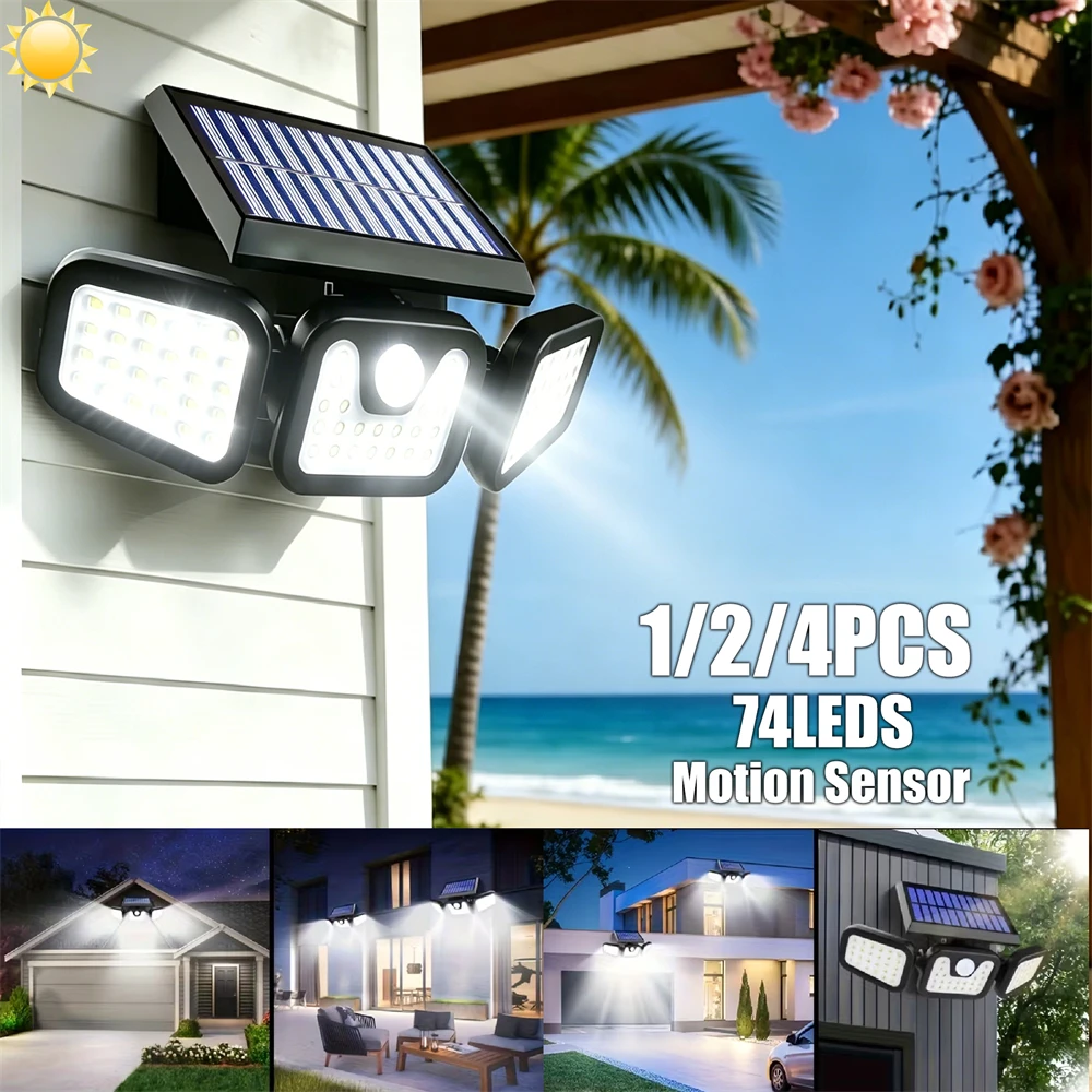 

Solar Wall Lights LED Motion Sensor Lights 3 Modes Waterproof Outdoor Courtyard Lights Adjustable Heads for Home Garden Decor