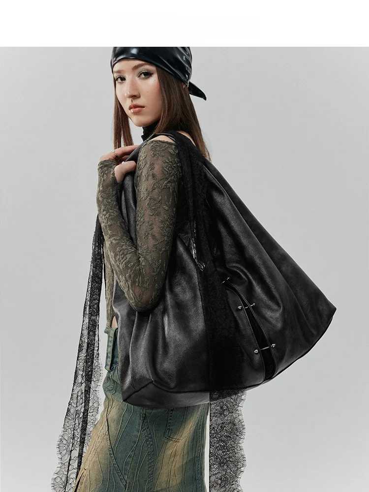 

Acynmixx Retro Lace Large Capaci Single oulder Tote Bag Women's Design Commuter Crossbody Bag Soft PU Leather