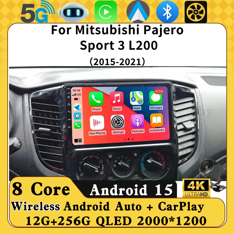 Android 15 Carplay Car Radio For Mitsubishi Pajero Sport 3 L200 2015 - 2021 Navigation Multimedia GPS Player Stereo WiFi+4G DVD