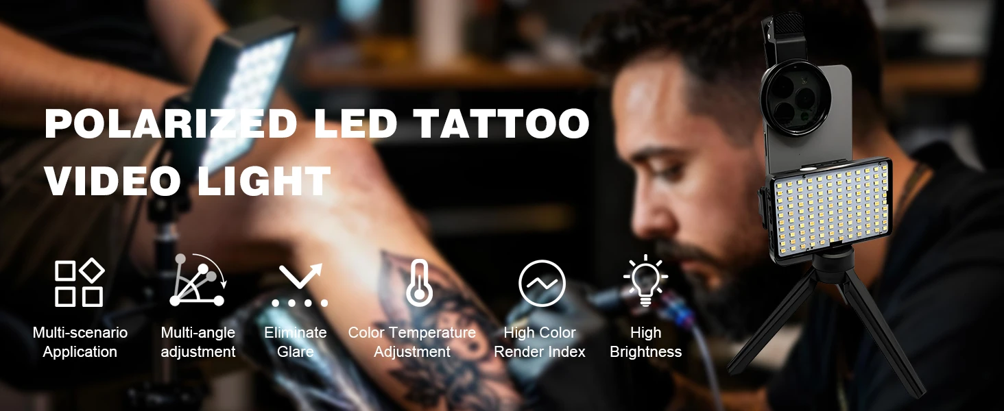 120 LED reduziert reflektiertes Fülllicht von Tätowierungen mit 52 mm CPL-Handyobjektiv, kreisförmigem Polarisationsfilter, Tattoo-Fotografie-Licht – Detail 1