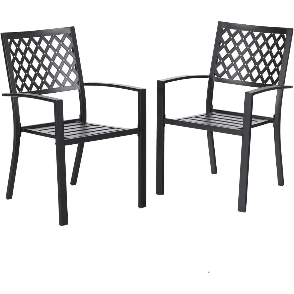 

Outdoor Dining Chairs Set of 2, Stackable Black Metal Wrought Iron Chairs, All Weather Dining Furniture for Patio, Deck, Proch,
