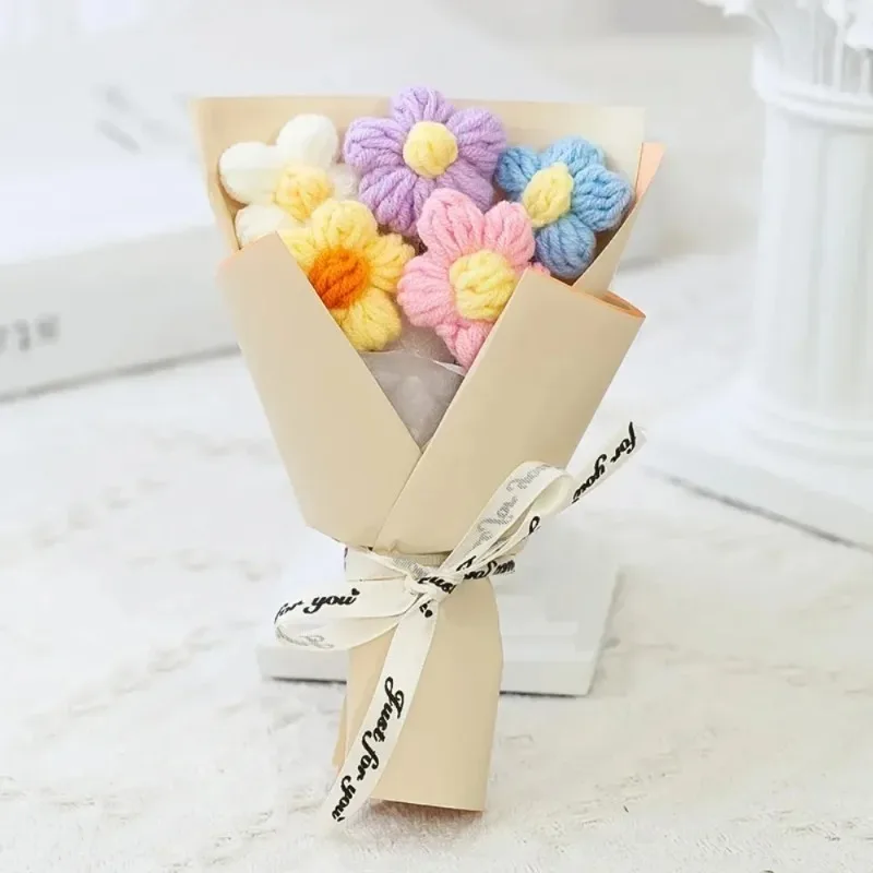 Creative Mini Knitted Flower Bouquet, Weave Flower Bouquet, Floral Decoration, Simulated bouquet