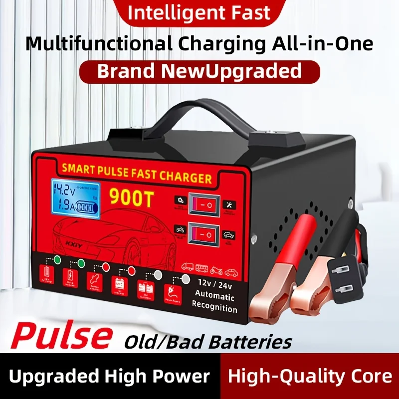 12V/24V Smart Portable Battery Charger Suitable for, Motorcycles, RV,, ATV/UTV with LCD Display, Pulse Repair, Temperature view 2