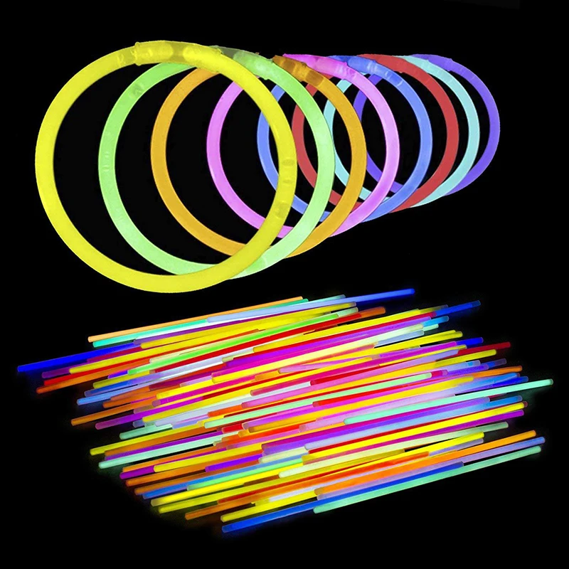 Barras luminosas de neón para fiestas, collares fluorescentes de 20/50/100 piezas, pulseras para cumpleaños, Halloween y bodas