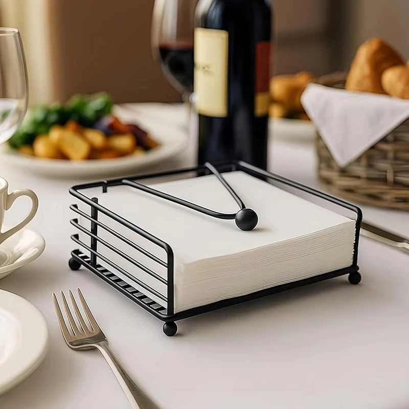 

Metal Napkin Holder Square Flat Tissue Organizer Desktop Paper Dispenser Napkin Rack for Restaurants Cocktail Cookouts Bar Decor