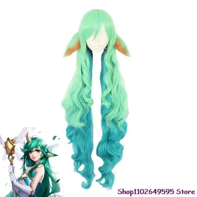 DY20Game LOL Star Guardian of Soraka Cosplay Costume The Starchild Wig Ears Horn Anime Lolita Dress Halloween Sexy Women Green S