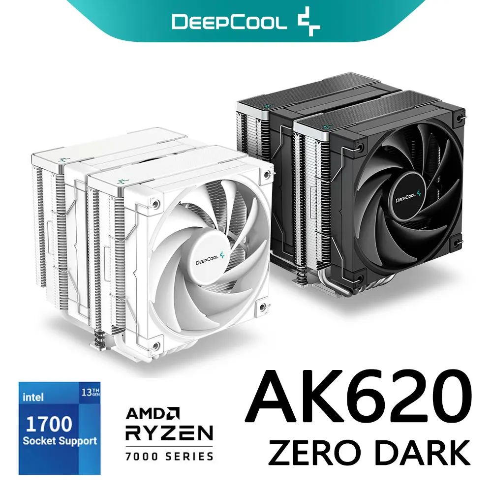 DEEPCOOL AK620 LGA1700 2011 115X 1200 AM4 Putih/Hitam 6 Heatpipe CPU Pendingin Udara Menara Kembar Radiator untuk Intel Generasi 12