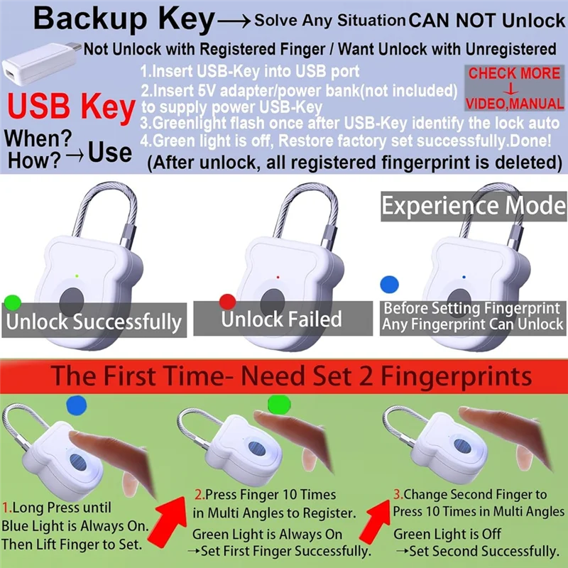 [NEW A09R!】 Fingerprint Padlock Smart Combination Biometric Keyless Lock For Gym Locker 20 Users W/USB Key For Toolbox Suitcase