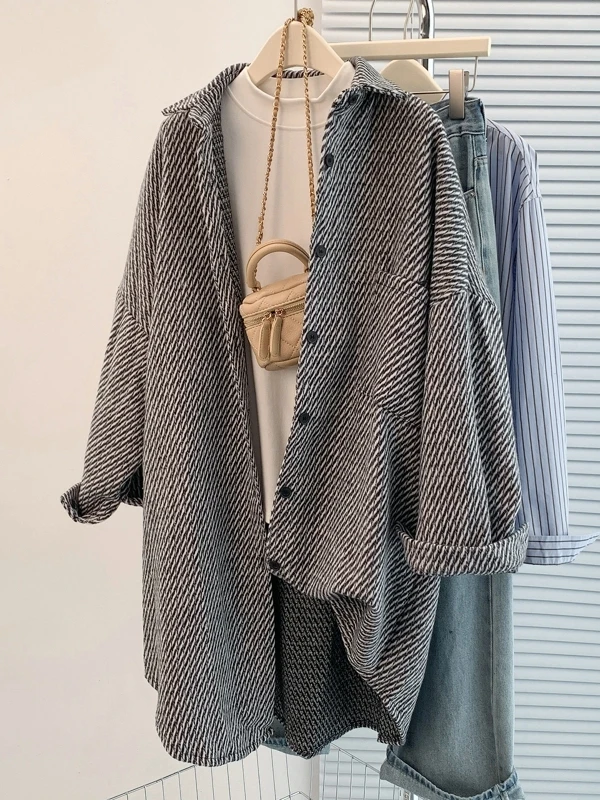 

Casual Plaid Flannel irt Jaet Women's plus Size Loose Fit Labell Big Brand Winter Outerwear Thiened Long Sve