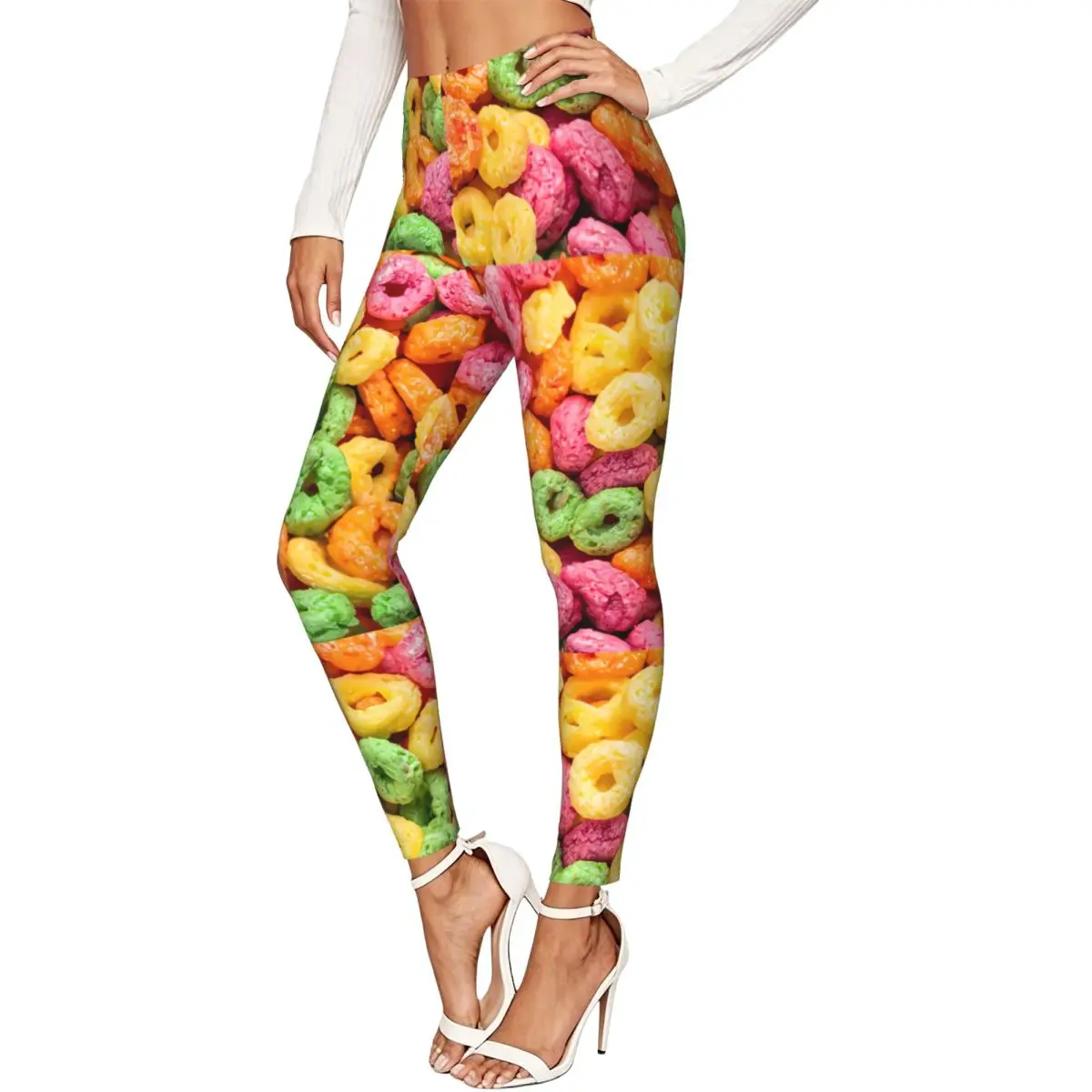Casual Ladies Slim Leggings Colorful Tasty Cereal Elastic High Waist Sports Daily Wear Trousers