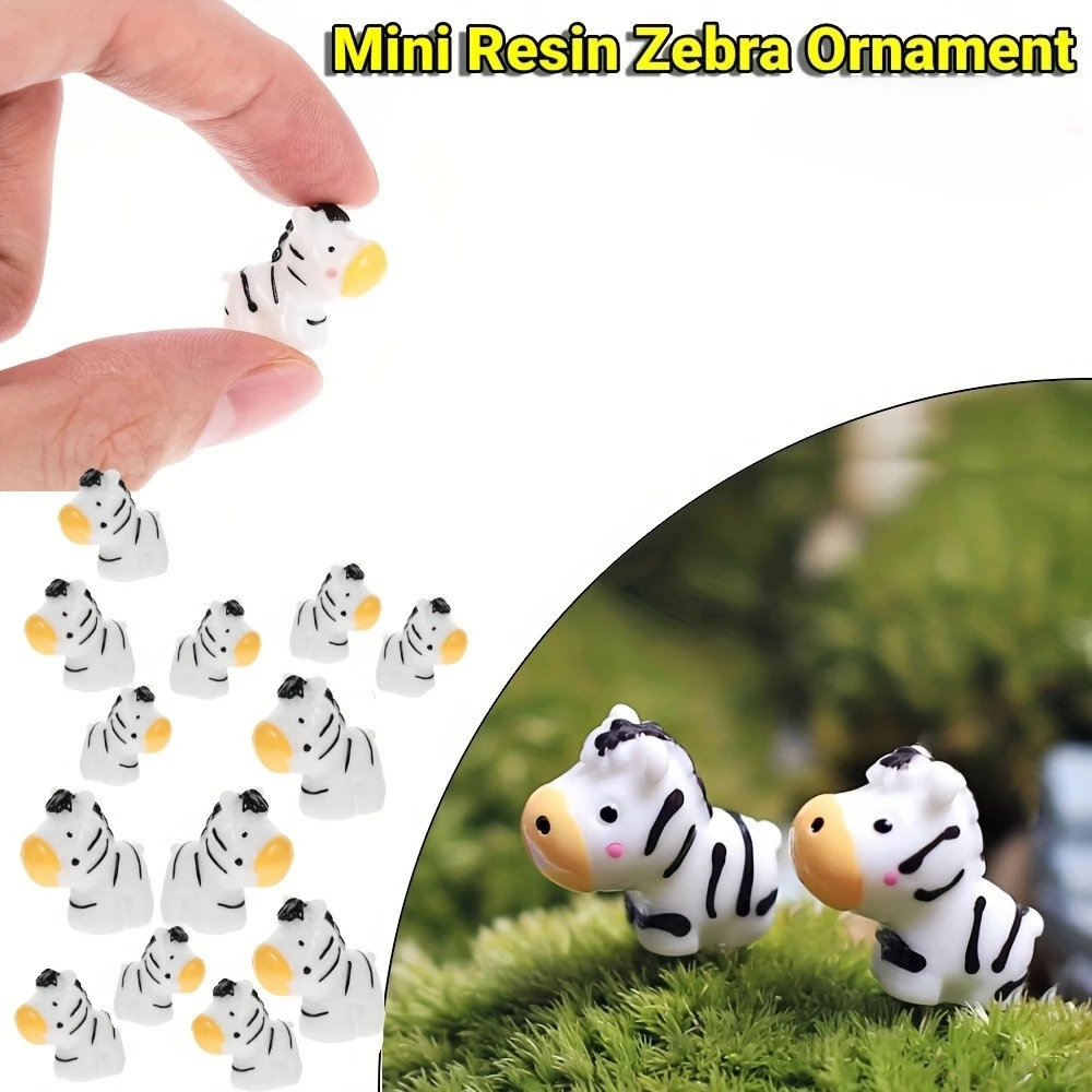 20pcs Mini Resin Zebra Statues Charming Animal Ornaments for Fairy Garden DIY Micro Landscape Glass Container Landscape Decor