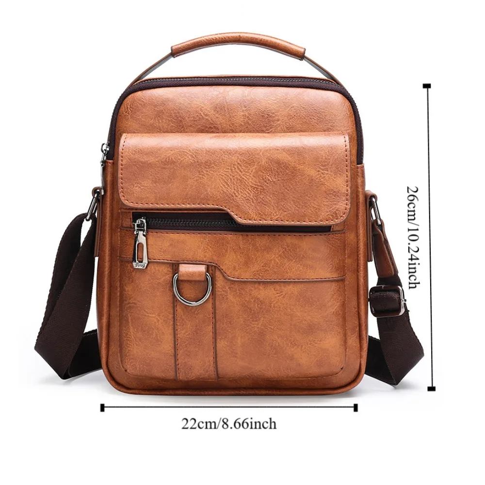 Mochila con múltiples bolsillos, bandolera de negocios, bolso de hombro cuadrado de PU para hombre, bolso cruzado Vintage informal impermeable para hombre