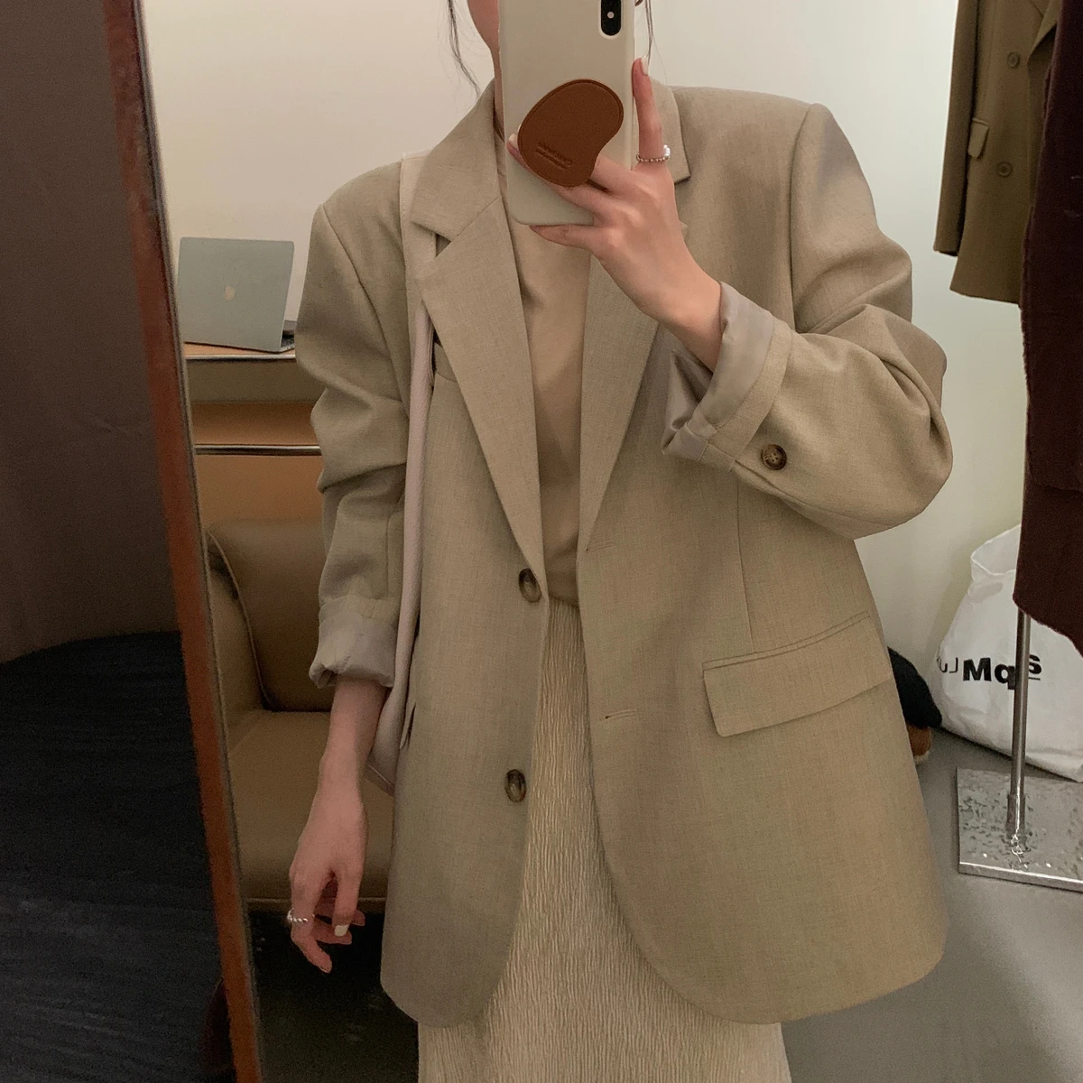 

REALEFT Spring Autumn Vintage Loose Women's Blazer Jacket 2025 New Long Sleeve Single Breasted Office Lady Outwear for Women