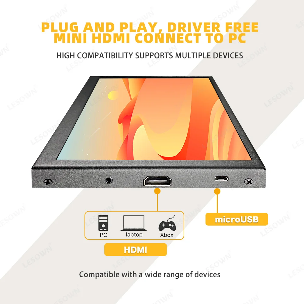 LESOWN  7inch mini Small Monitor 1024x600 HDMI IPS Screen 10.1 inch Touch Wide Computer PC Display Temperature Monitoring image 3