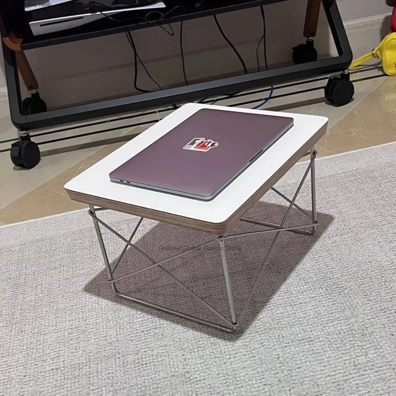 Small Sidetable LTR Low Table Plywood Rectangle Top Stainless Steel Frame Small Home Decoration Wire Base Table