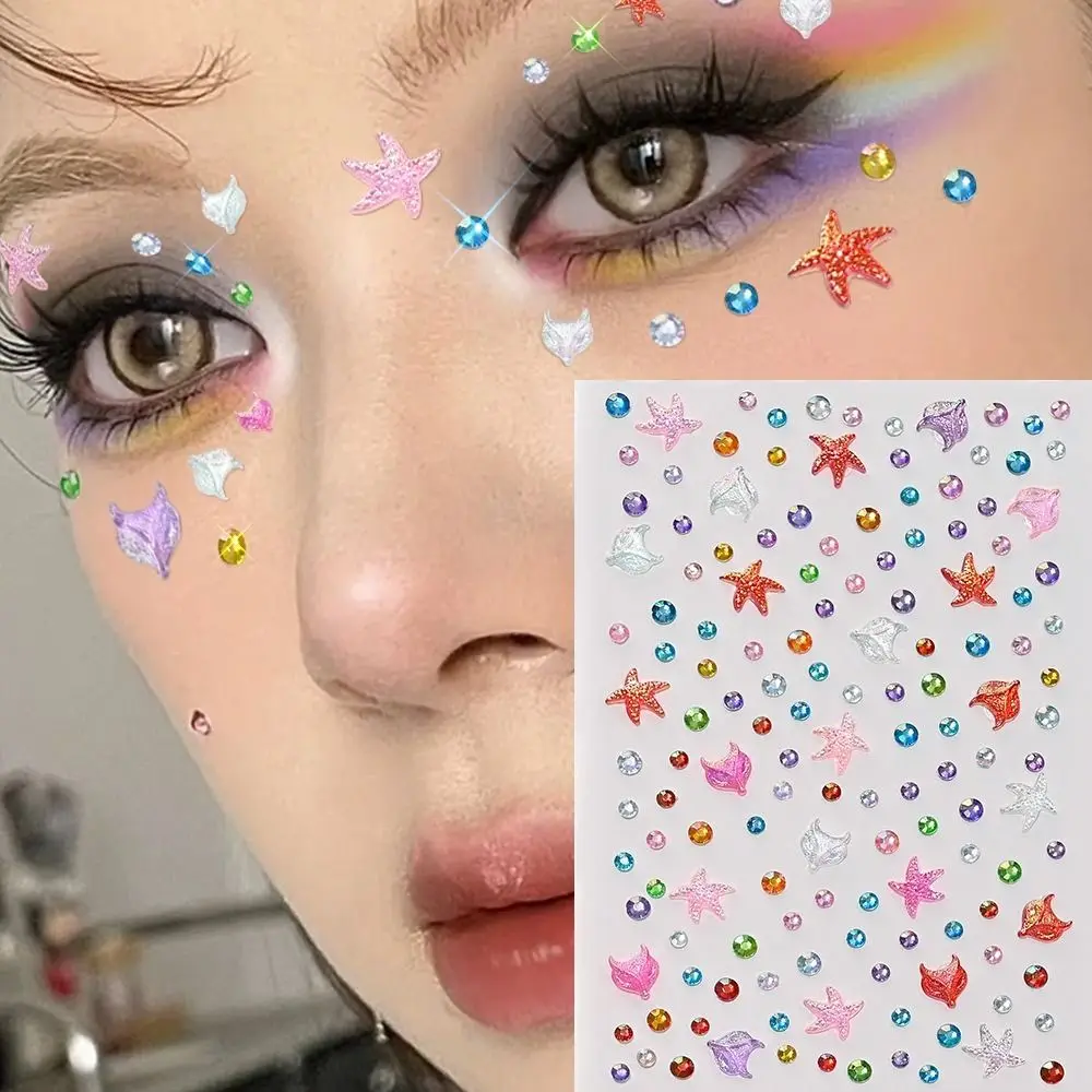 3D Dazzling Face Rhinestone Sticker Transparent Aurora Iridescent Rhinestone Sticker Heart Shape Round Shape