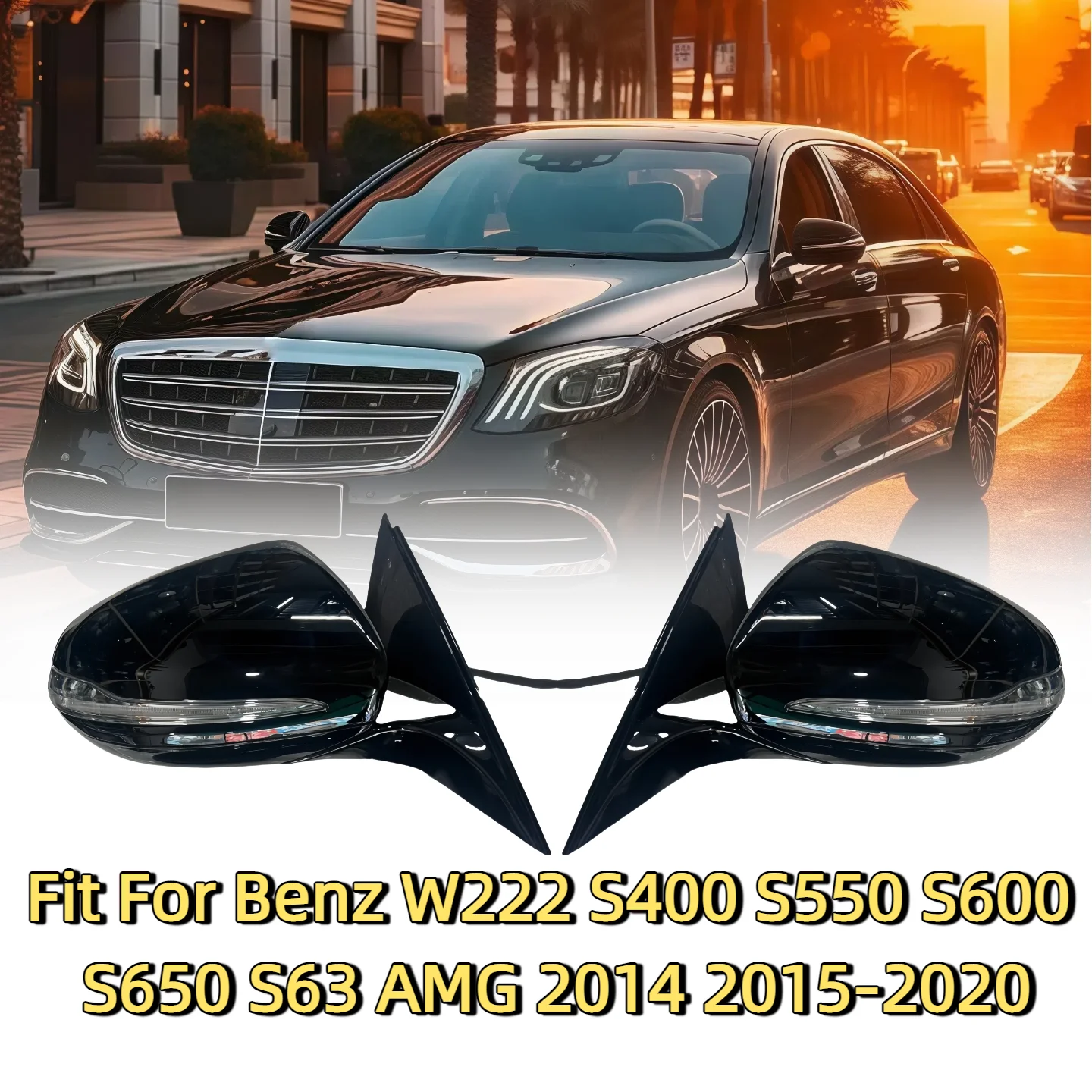 For Benz W222 S400 S550 S600 S650 S63 AMG 2014 2015 2016 2017 2018 2019 2020 Left Side 10 Pins Black Painted Auto Fold Mirror