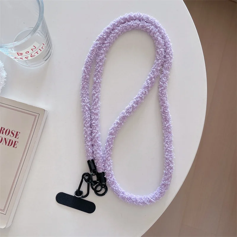 Fashion Creative Double button A bracelet Phone Hanging chain Shoulder Strap Personality Dual use Fluffy Long chain Lanyard Girl