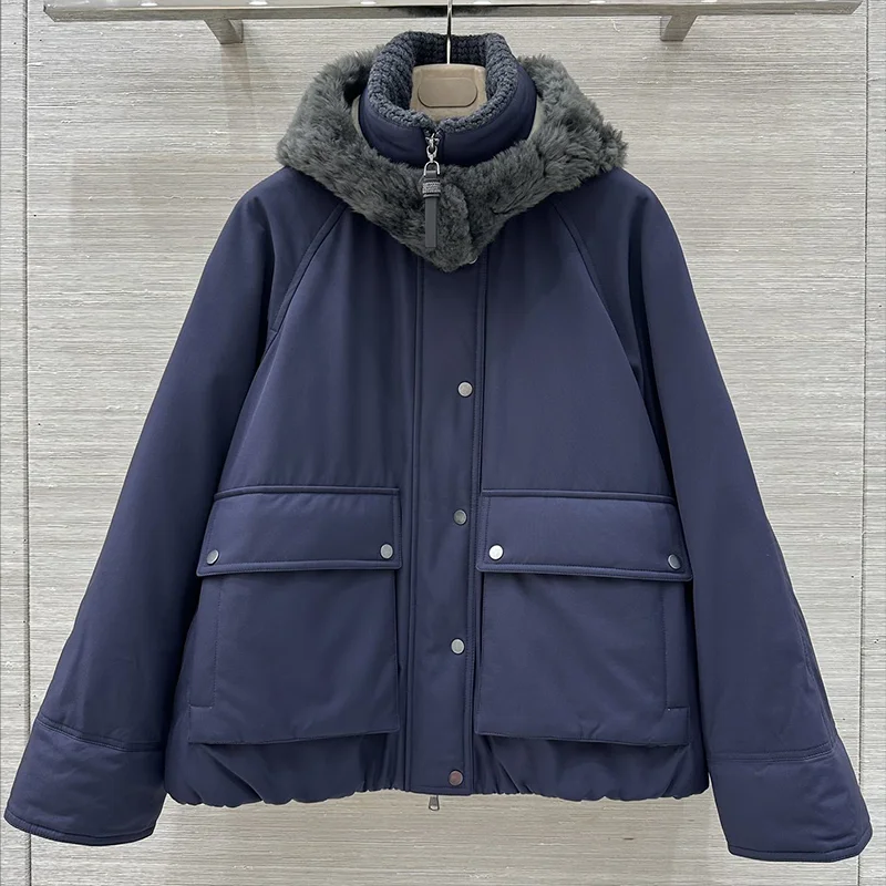 Hochwertiger Daunen-Steppkörper + Strickkragen + Pelzmütze – Damen-Wintermantel 2025, neue Damenkleidung 25121893