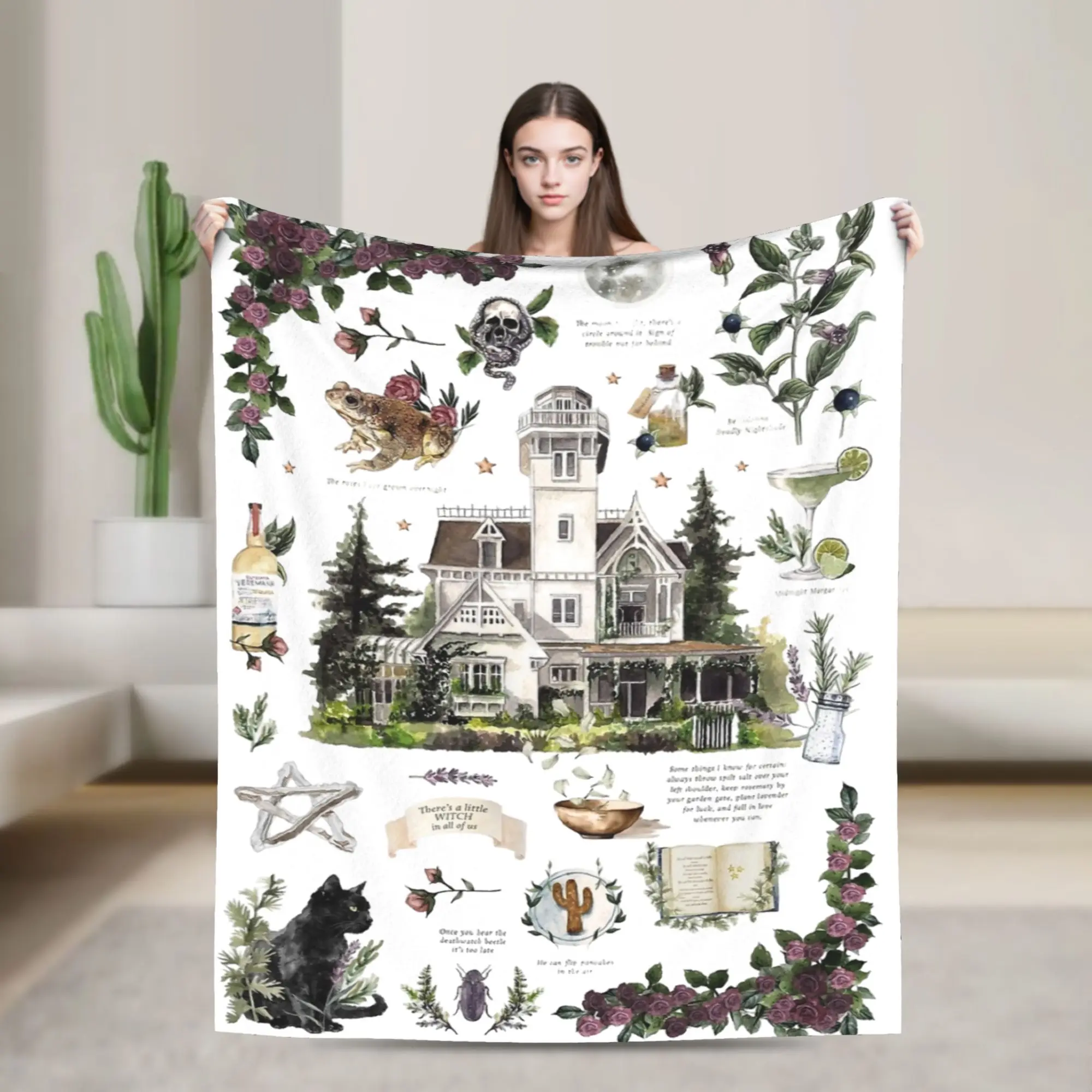 Practical Magic Watercoloiur, Fine Art Print Blanket Cover Fleece  Super Soft Throw Blankets for Bedding Couch Bedroom Quilt