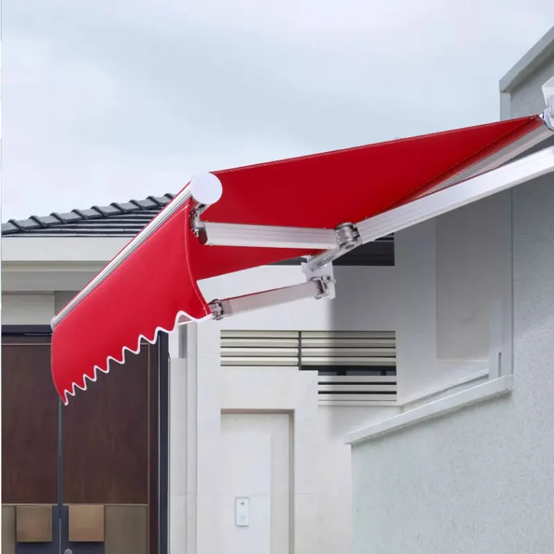 Auvent pliant en alliage d'aluminium solide, bras de manivelle manuel rouge, pour protection solaire