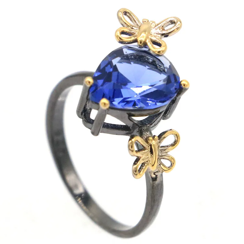 

Купите 3, получите 1 бесплатно 19x15 мм, уникальные 2,7 г в форме бабочки, дымчатый топаз, иолит, розовый морганит, женские подарочные кольца, черное золото, серебро