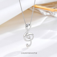 Fashionable Music Note Necklace S925 Chic Korean Style Lock Chain Simple Personality Jewelry for Women
