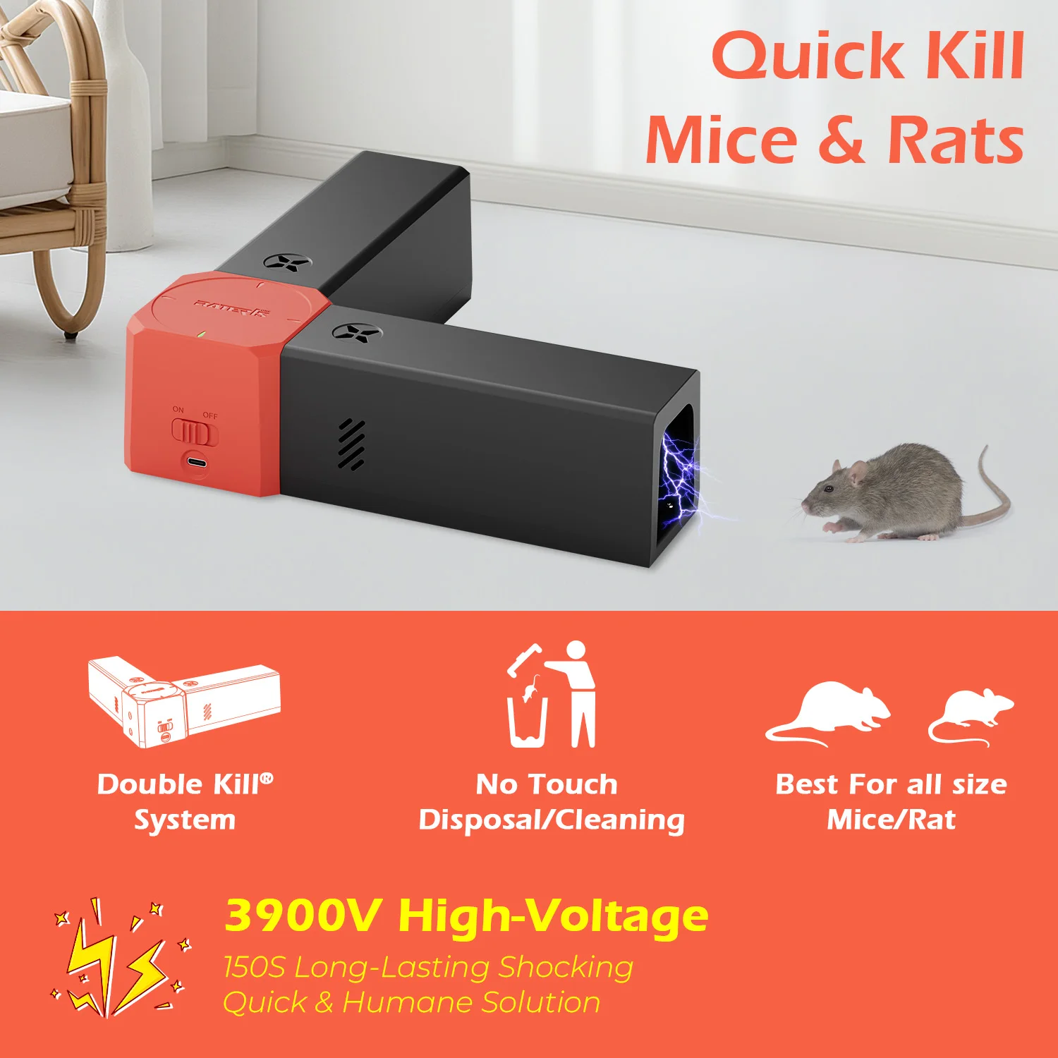 1Pc High-Voltage Rodent Control Device Dual Compartment Mouse Trap USB Rechargeable Mouse Trap Suitable For Warehouse Kitchen