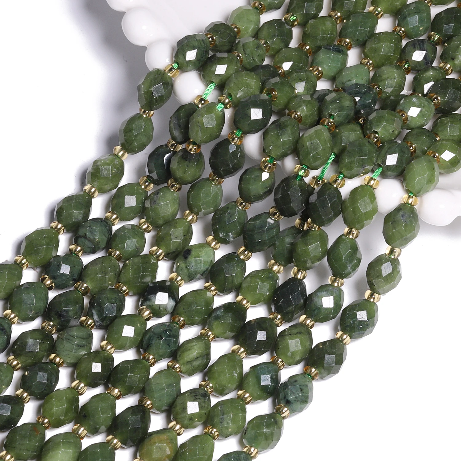 8x6mm Faceted Oval Stone Bead Natural Canadian Jade Rice Shape Spacer Bead For Jewelry Making Diy Bracelet Accessories 7.5\'\'