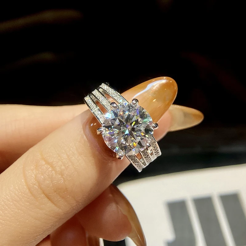 GRA 5CT Sparkling Certified Moissanite Diamond Wedding Rings For Women Real 925 Sterling Silver Champagne Color Luxury Jewelry