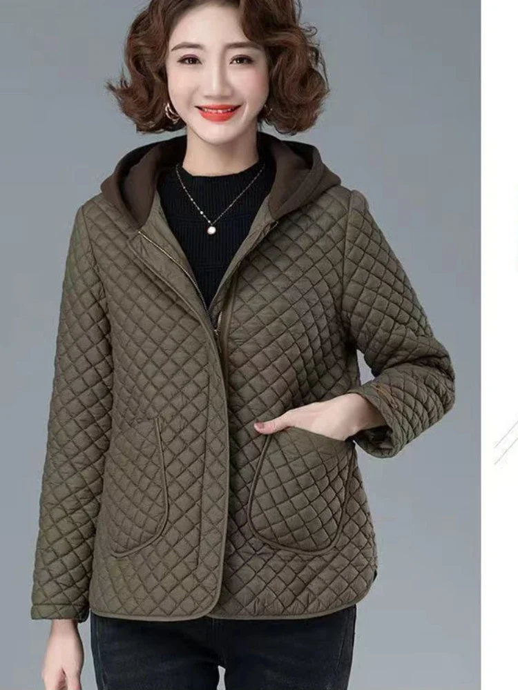 Chaqueta acolchada Vintage para mujer, Parka de algodón ligero con capucha, abrigos cálidos con cremallera, prendas de vestir exteriores de manga