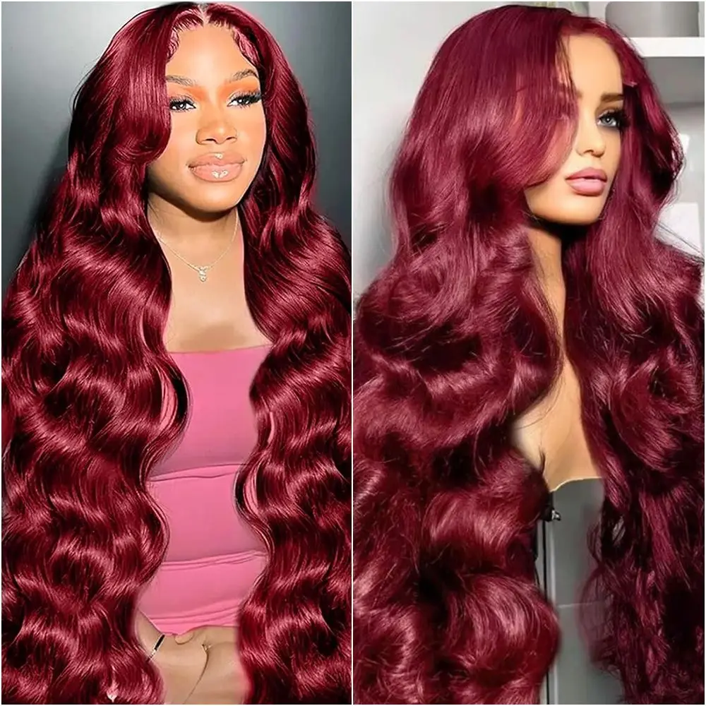 

30 36 Inch 99j Burgundy 13X6 HD Lace Front Wigs 100% Human Hair Wine Red 180% Density Body Wave Lace Front Wigs 13x6 Pre Plucked