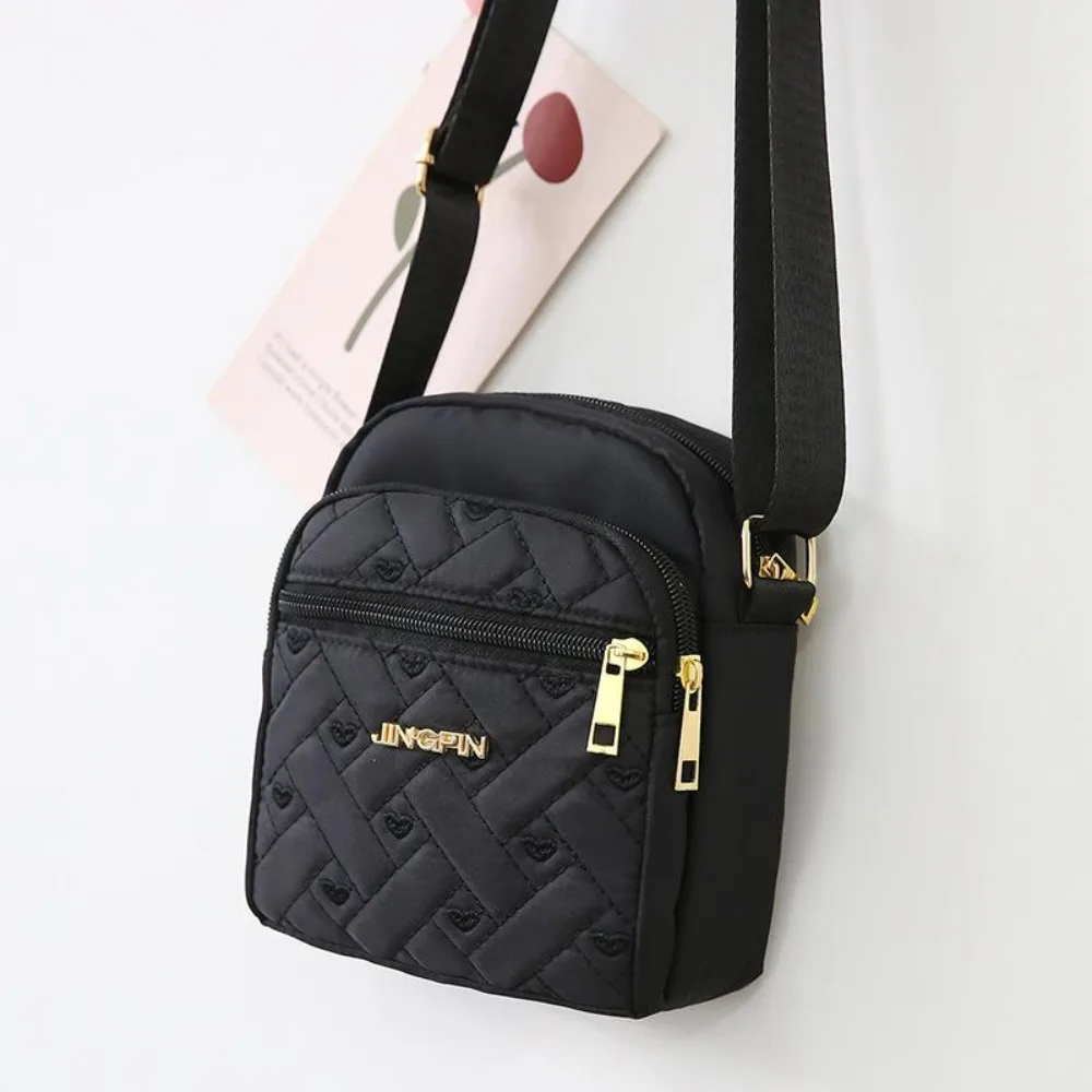 

Vintage Four-layer Zipper Crossbody Bag Five-layer Nylon Shoulder Bag Solid Color Korean Style Small Phone Bag Girls