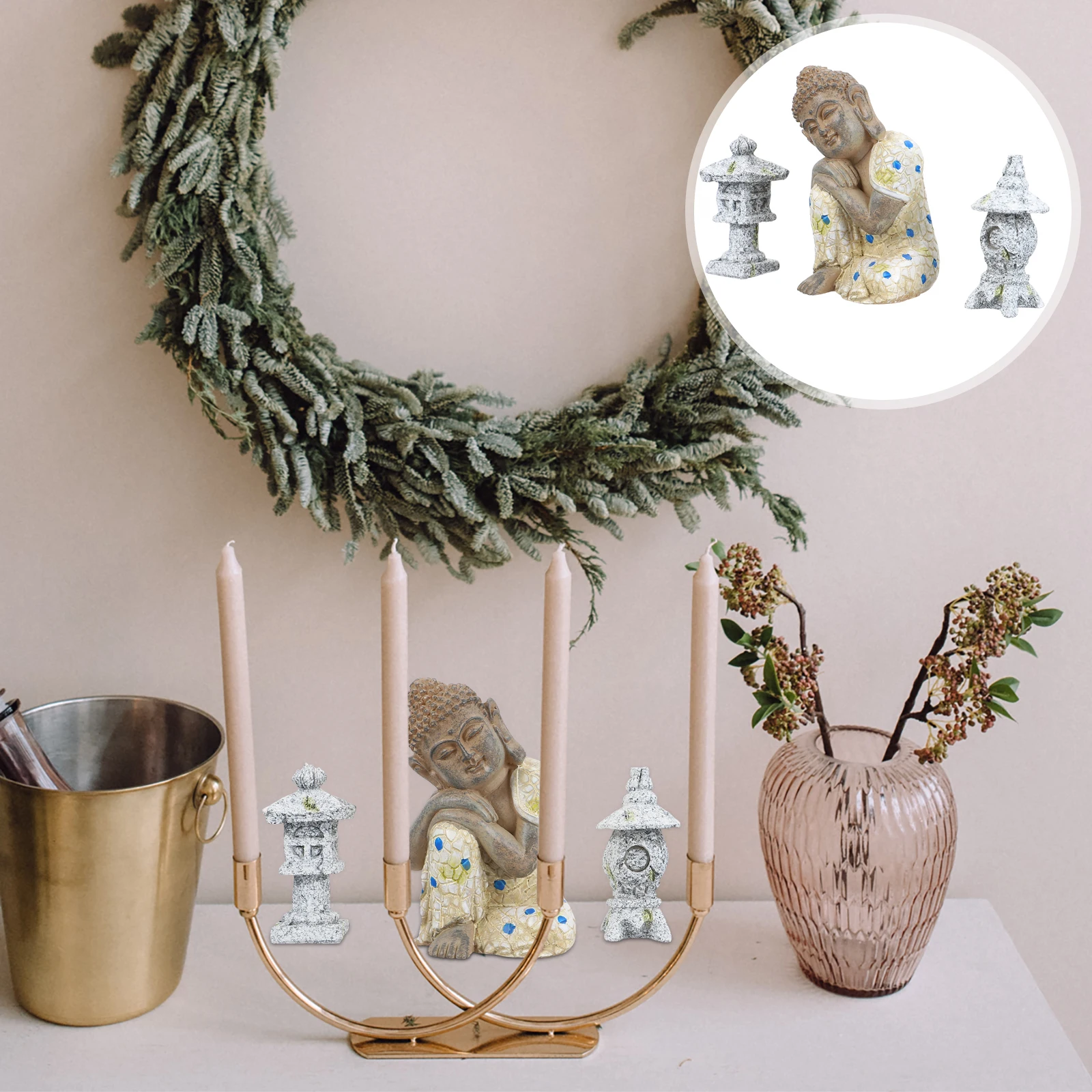 

Buddha Statue Resin Zen Style Garden Decoration Outdoor Porch Terrace Ornament Bright Retro Colors Rust Proof Easy Clean Crafts