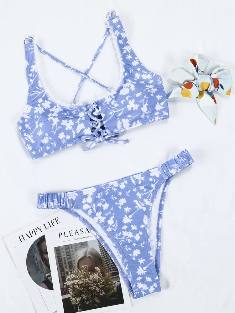 

Miyouj 2024 Swimwear Hollow Out Bikinis Sexy Swimsuit Print Bathing Suit Female Bikini Set High Cut Beachwear Bandage Beachwear