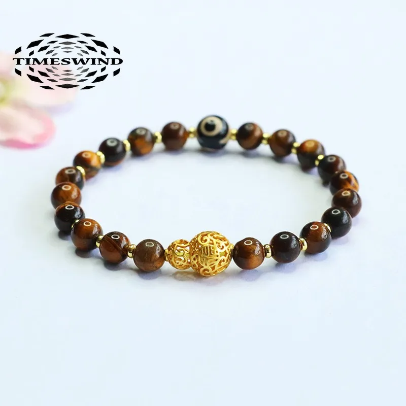

TIMESWIND Natural Tiger's Eye Stone Agate Hollow Gourd Alloy Women Bracelet with Certificate